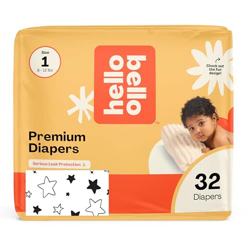 Hello Bello Diapers, Size 1 (8-12 lbs) Superstars, 32 Count of Premium Disposable Baby Diapers, Hypoallergenic with Soft, Cloth-Like Feel