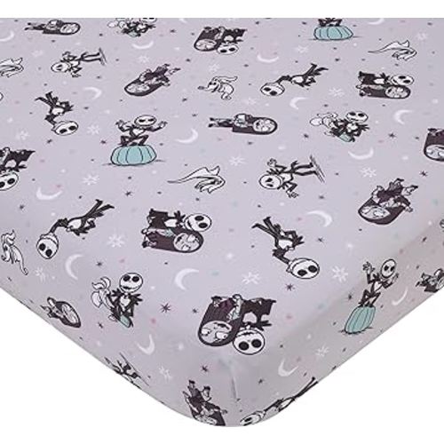 Disney Nightmare Before Christmas Gray, Black, White, and Blue, Jack Skellington Super Soft Nursery Fitted Crib Sheet