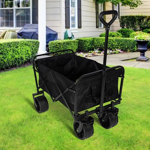 SKRAN 100L Collapsible Folding Beach Wagon Cart with 220Lbs Large Capacity, Wagons Carts Heavy Duty Foldable with Big Wheels for Sand,Camping,Black