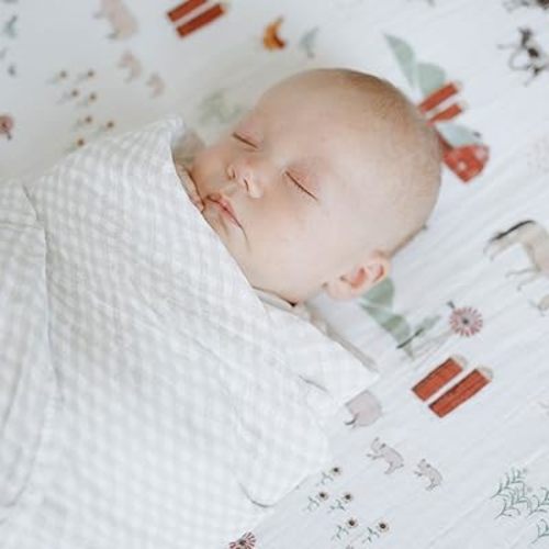 Little Unicorn Premium Cotton Swaddle Baby Blanket | Breathable Fabric | for swaddling, Play, Nursing & More (Tan Gingham)