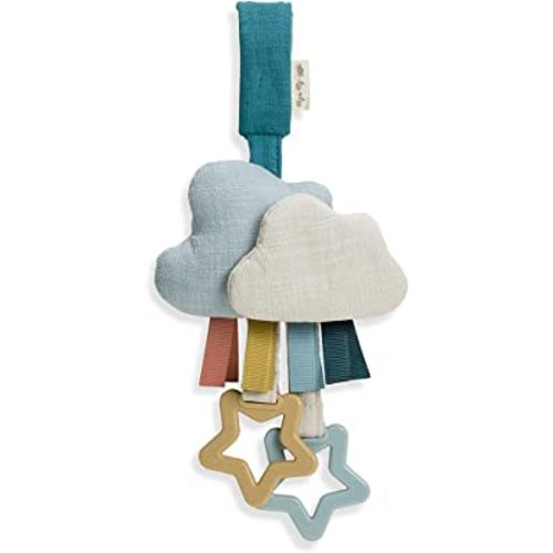 Itzy Ritzy Jingle Travel Toy for Stroller, Car Seat or Activity Gym - Baby Hanging Toy Features Jingle Sound, Clinking Rings & Adjustable Attachment Loop (Cloud)