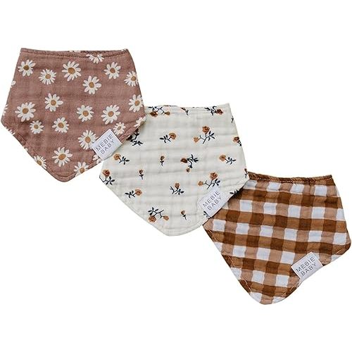 Mebie Baby Muslin Cotton Bib, 3 pack, Baby Bib Set for Burp, Spit Up, Drool, Bandana Bibs for Baby Boy or Baby Girl