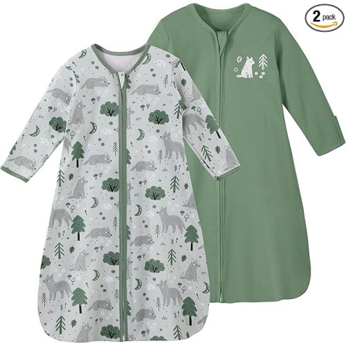 Yoofoss Couverture portable pour bébé 0-6 mois Manches longues en coton bio 100% avec fermeture éclair à double sens 0,5 TOG, légère (Petite)