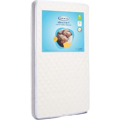 Graco Ultra 2-in-1 Premium Dual Sided Crib & Toddler Mattress - GREENGUARD Gold, CertiPUR-US Certified Foam, Machine Washable Cover with 100% Waterproof Surface, Fits Standard Crib & Toddler Beds