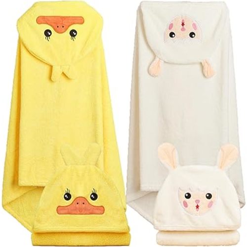 Toddler Towels with Hood 27.5"X55" Thick Hooded Baby Bath Towels for Boy Girl 2-Pack Super Soft Absorbent Toddler Bath Towel Baby Beach Towel Set for Babies, Infant, Newborn Essential