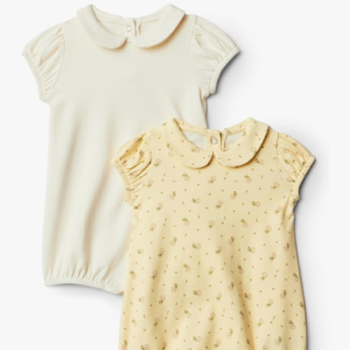 Amazon Essentials x Sofia Grainge Baby Girls' Short Sleeve Peter Pan Collar Romper, Pack of 2