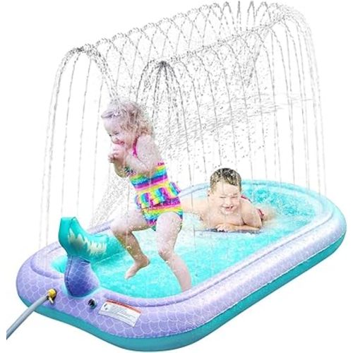 68" Sprinkler & Splash Pad for Kids, Large Outdoor Mermaid Sprinklers Play Mat Summer Water Play Toys Inflatable Sprinkler Pad, Fun Play Pool for Toddlers Babies Over 3 Years Boys Girls