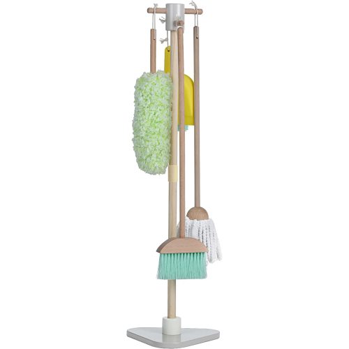 Teamson Kids Little Helper - Juego de suministros de limpieza para el hogar de juguete de madera con soporte organizador