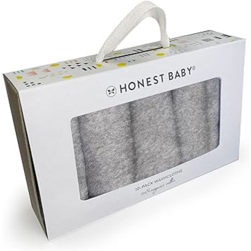 HonestBaby 10-Pack Organic Cotton Baby-Terry Wash Cloths, 10-Pack Grey Heather, One Size