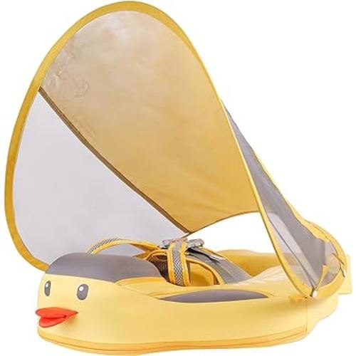 Mambobaby Baby Floats with Canopy, Non Inflatable Swimming Pool Float UPF 50+ Sun Canopy No Flip Over Upgrade Tail Pool Float Water Float Summer Pool Toys for Infant Toddler 3-24 Months