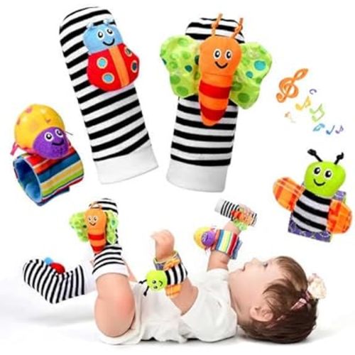 Generic Baby Rattle Socks with Wrist Rattles, Plush Animal Design, Musical Sounds, Set of 4