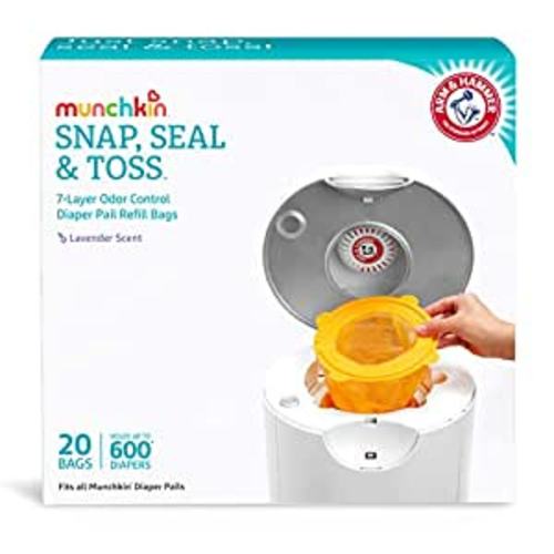 Amazon.com : Munchkin Arm and Hammer Diaper Pail Snap, Seal and Toss Refill Bags, Holds 600 Diapers, White 20 Count : Diaper Disposal Bags : Baby