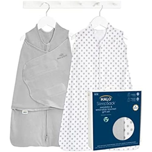 HALO Sleepsack Swaddle 3-6 Months and Wearable Blanket 6-12 Months 100% Organic Cotton 2-Piece Gift Set with Box