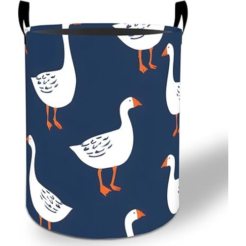 Goose Laundry Basket Hamper 19.7"x15.8", White Goose Foldable Waterproof Oxford Clothes Storage Bucket for Room Bathroom Bedroom Nursery Decor, Toy Organizer Bins Gifts for Kids Boys Girls