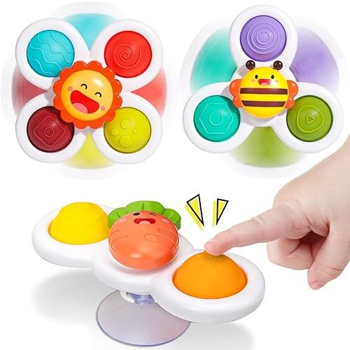 Suction Cup Spinner Toys for 1 Year Old Boy Gifts, Spinning Top Baby Bath Toys 6-12-18 Months, 1st One Year Old Girl Christmas Birthday Gifts Travel Sensory Toys for Toddlers 1-3