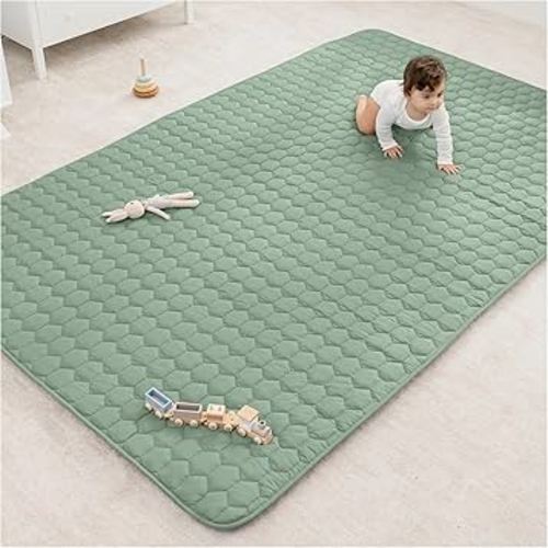Comfy Cubs Rectangle Kids Play Mat - Large 60 x 96 inches Soft Quilted Baby Floor Mat with Non-Slip Bottom - Plush Design for Toddlers' Playtime and Relaxation - Comfortable and Durable - Fern