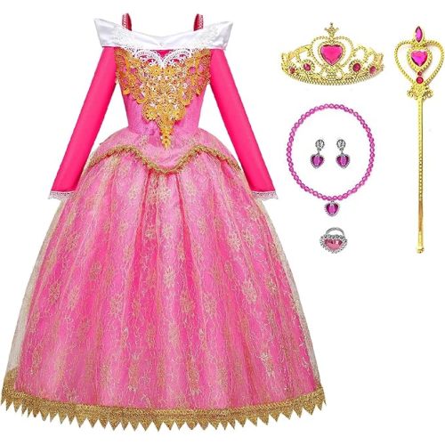 Sleaping Baeuty Dress For Girls Princess Aurare Dress Up For Toddler Girls Age 3-8 Halloween Cosplay Costumes