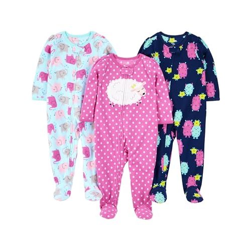 Simple Joys by Carter's Toddlers and Baby Girls' Loose-Fit Flame Resistant Fleece Footed Pajamas, Pack of 3