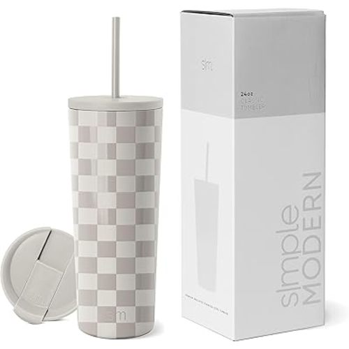 Simple Modern Insulated Tumbler with Lid and Straw | Iced Coffee Cup Reusable Stainless Steel Water Bottle Travel Mug | Gifts for Women Men Her Him | Classic Collection | 24oz | Checkmate