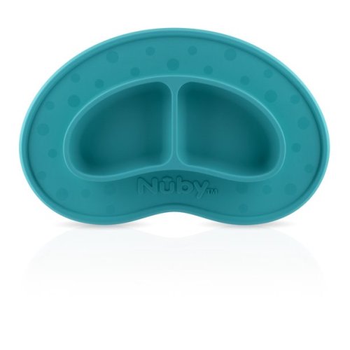 Nuby Sure Grip Silicone Miracle Mat 2-Section Plate, Aqua Blue