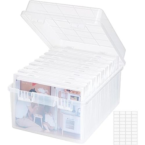 Lifewit Photo Storage Box 5x7 Photo Case, 9 Inner Photo Keeper, Clear Photo Boxes Storage, Seed Organizer Craft Storage Box for Cards Pictures Stamps Office Supplies with 1 Sheet Label Sticker