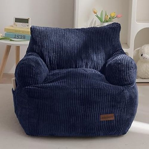 MAXYOYO Kids Bean Bag Chair, Stuffed Toddler Bean Bag Sofa with Filler Cozy for Boys and Girls, Lazy Sofa with Pocket Floor Chair for Gaming, Reading, Navy