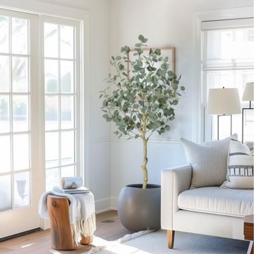 Artificial Tree Plant Eucalyptus Tree 4/5/6FT Tall, Color: Green, Size: 6ft