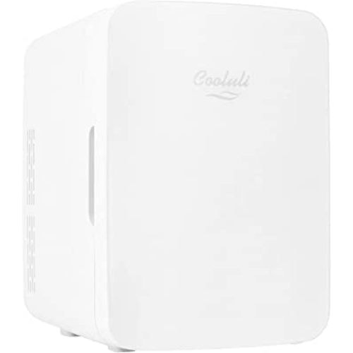 Cooluli 10L Mini Fridge for Bedroom - Car, Office Desk & College Dorm Room 12v Portable Cooler Warmer Food, Drinks, Skincare, Beauty Makeup AC/DC Small Refrigerator with Glass Front, White