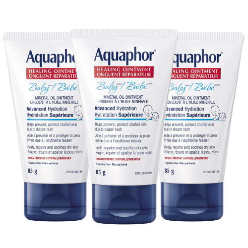 Aquaphor Baby Healing Ointment for Baby's Sensitive Skin, Multipurpose Ointment Helps Prevent Diaper Rash, Fragrance Free, Non Greasy Healing Ointment, Recommended by U.S. Pediatricians, 3 x 85g Tube