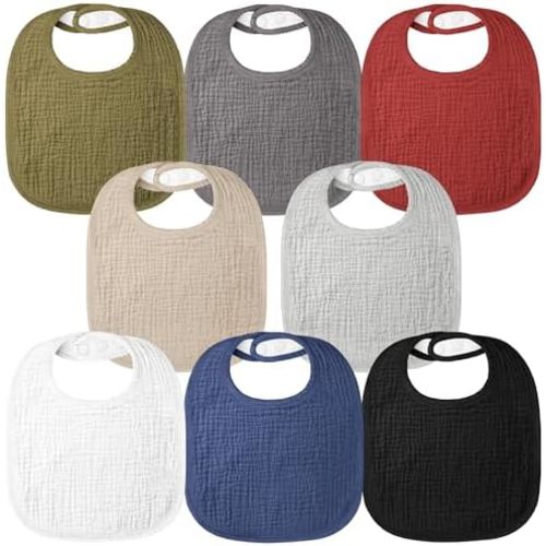 Bearmoss Muslin Baby Drooling Bibs 8 Pack, 100% Cotton Square Adjustable Bandana Bibs Gift for Baby Girls Boys Teething Drool
