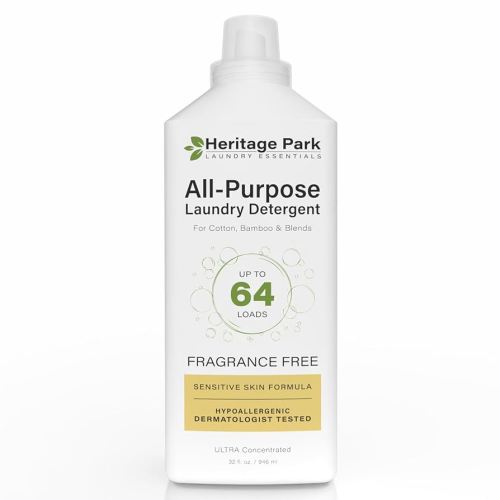 Heritage Park Luxury Laundry Detergent | Dermatologist Tested Plant based Natural & Enzyme Laundry Detergent | Sensitive Skin Friendly - Fragrance Free (32 fl oz)