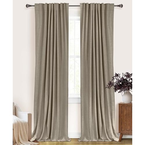 100% Blackout Shield Linen Blackout Curtains for Bedroom 84 Inches Long, Back Tab/Rod Pocket Living Room Drapes, Thermal Insulated Blackout Curtains 2 Panels Set, 50" W x 84" L, Faux Linen