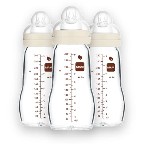 MAM Feel Good Medium Flow Premium Glass Baby Bottles, Easy Switch Between Breast and Bottle, 9oz, 0+ Months, Unisex, 3 Pack