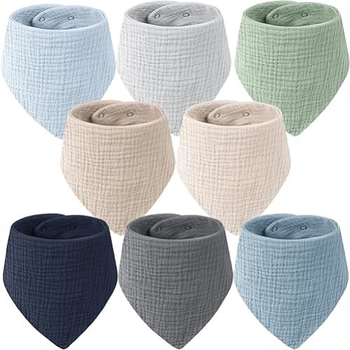 8-Pack Muslin Baby Bandana Drool Bibs – Soft & Absorbent 100% Cotton Teething and Drooling Essentials for Boys, Girls, Newborns & Toddlers