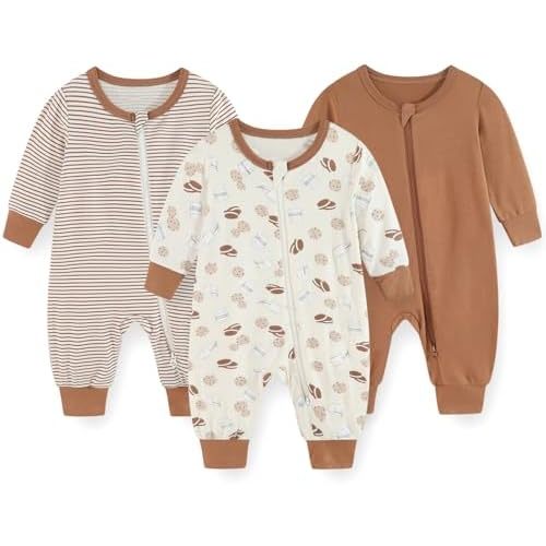 3 Pack Cartoon Baby Unisex Jumpsuits Comfy Solid Color New born Boy Girl Rompers Long Sleeve Zipper Infant Colthes