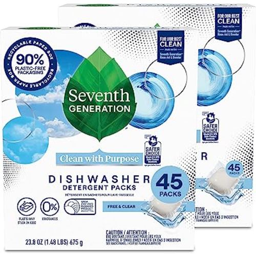 Seventh Generation Dishwasher Detergent Packs Free & Clear Pack of 2 for sparkling dishes Dishwasher tabs 45 count