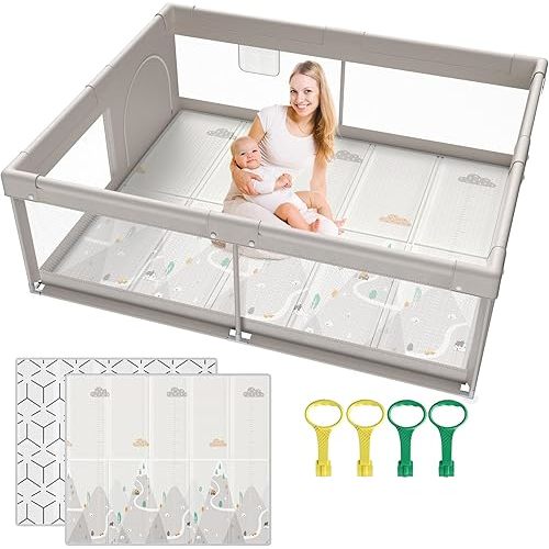 71 * 59 inch Baby Playpen with Mat for Babies, Toddlers and Kids