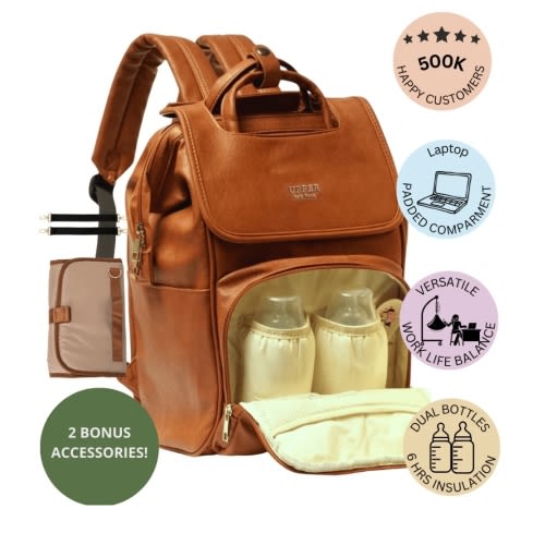 Women’s Diaper Bag Backpack - Best Leather Diaper Bag Backpack for Women Gift | Affordable & Stylish Diaper Backpack Bag | UPPER | La Madison - Elegant Vegan Leather Diaper Bag Backpack - UPPER Brand