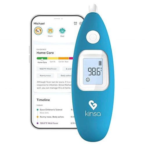 Kinsa QuickCare Smart Digital Thermometer for Adults, Kids and Babies, Oral, Rectal & Underarm Thermometer, App-Connected Fever and Symptom Tracking, Fast Accurate Readings