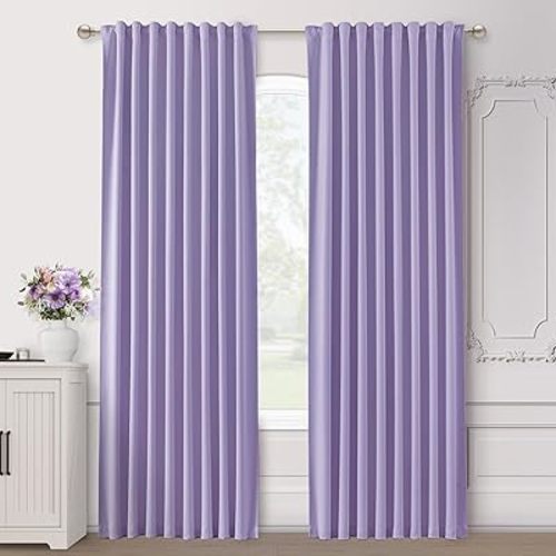 SHINELAND Lavender Room Darkening 84 Inch Long Ceiling Curtain for Track System,Floor Length Ceiling Track System Curtains Ceiling Mount Floor Length Boho Cute Curtains for Bedroom Aesthetic