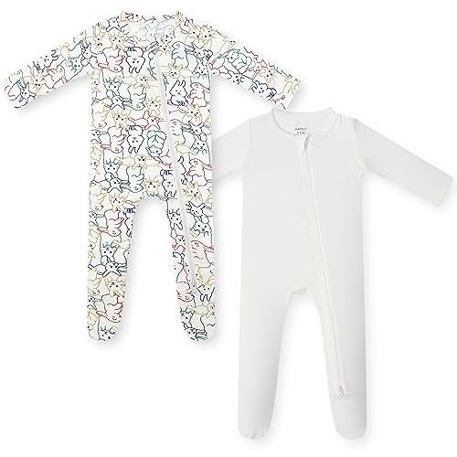 HAPIU Rayon from Bamboo Baby Footed Pajamas, 2 Way Zipper YKK, Footie for Baby Boy Girls, Newborn-24 Months