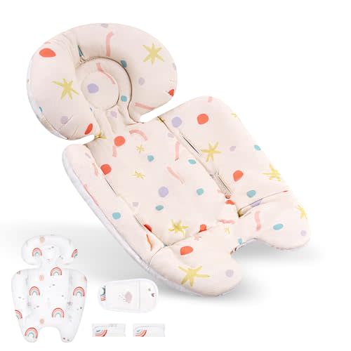 UPPERKIDS Mamaroo Infant Insert Compatible with 4moms Mamaroo & RockaRoo Swing, Mamaroo Newborn Insert with Enlarged Head & Body Support Cushion, Reversible Design, Breathable Soft Fabric with Rainbow