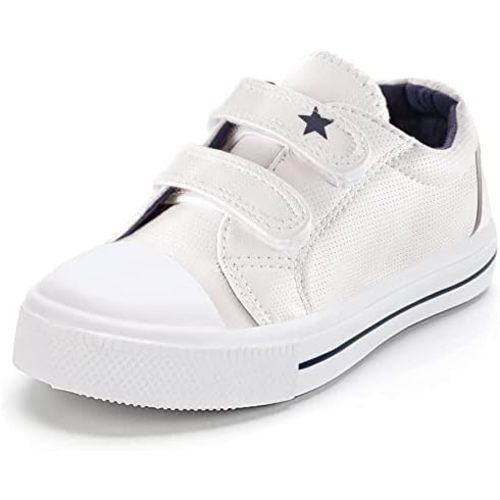 K KomForme Toddler Boys & Girls Shoes Kids Canvas Sneakers with Cartoon Dual Hook and Loops
