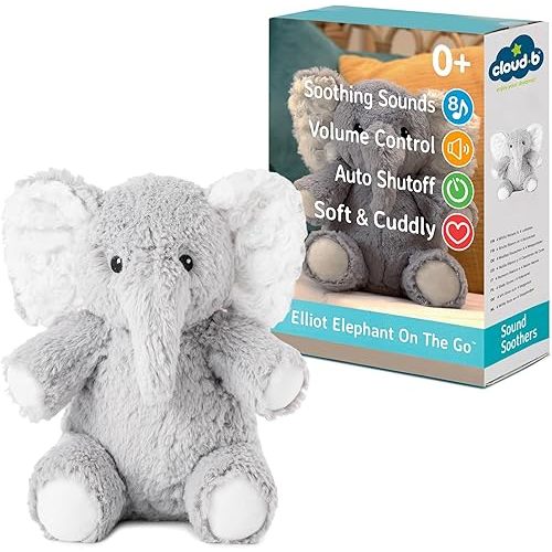 Cloud b Sound Machine with White Noise Soothing Sounds | Cuddly Stuffed Animal | Adjustable Settings and Auto-Shutoff | Ideal for Travel | Elliot Elephant On The Go