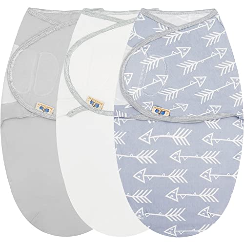 BlueSnail Adjustable Baby Swaddle Wrap, Ultra Soft Newborn Swaddle Blanket (3 Pack,0-3 Month) (Fiber, Gray Arrow)