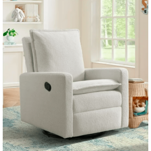 Soho Baby Coventry Upholstered Glider Recliner Rocking Chair 360° Swivel for Nursery and Living Room – Boucle White