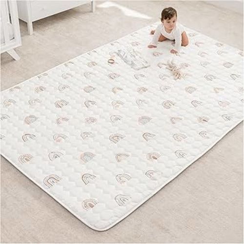 Comfy Cubs Rectangle Kids Play Mat - Large 60 x 96 inches Soft Quilted Baby Floor Mat with Non-Slip Bottom - Plush Design for Toddlers' Playtime and Relaxation - Comfortable and Durable - Rainbow