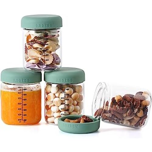  haakaa High Borosilicate Glass Baby Food Storage Jars with  Silicone Lid-6 Set,4 oz Baby Food Storage Containers for Freezer&Microwave  & Dishwasher Safe : Baby