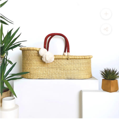 Natural<br> African Moses Basket <br> Cognac + Cream Handle