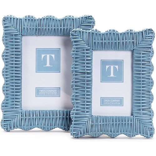 Two's Company Blue Wicker Weave Set of 2 Photo Frames Includes 2 Sizes: 4" x 6" and 5" x 7"